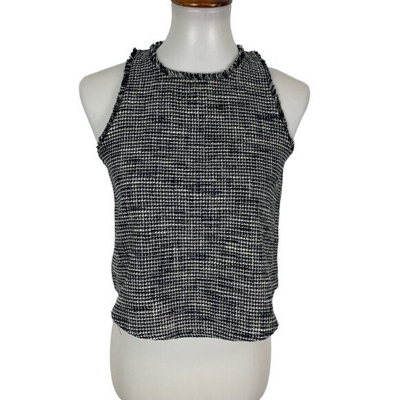 Zara XS Blue Tweed Sleeveless Top Cropped Career Officewear Y2K - Picture 2 of 5